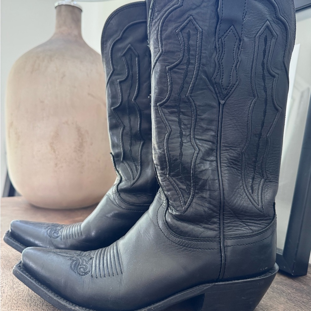 Lucchese Black Leather Women’s Western Cowboy Boots